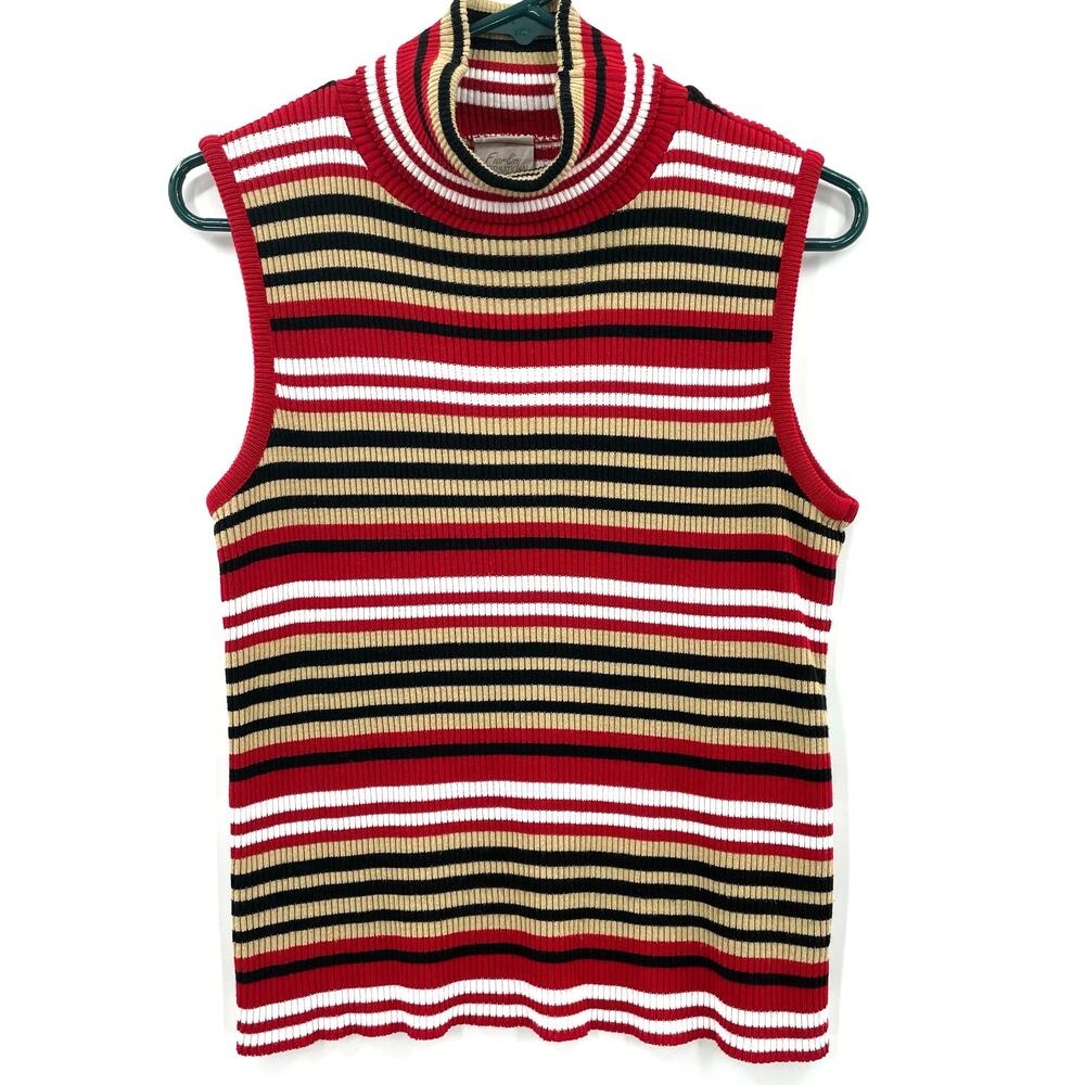 Fiorlini International Women's Sleeveless Sweater, Stripes,‎ Sz. M Preppy